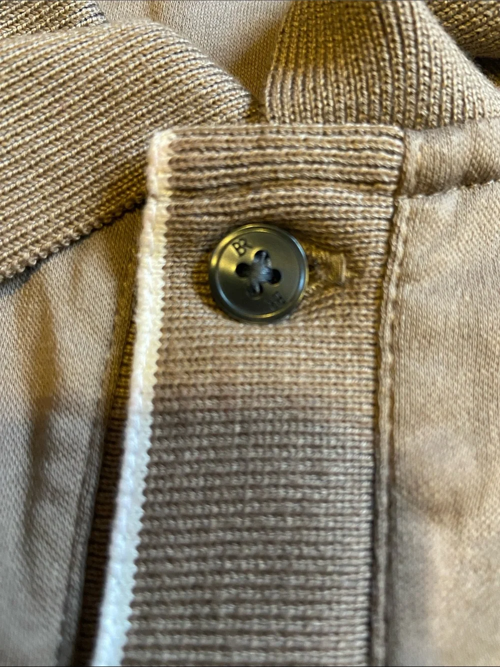 Banana Republic Taupe Short-Sleeve Button-Down with White Piping